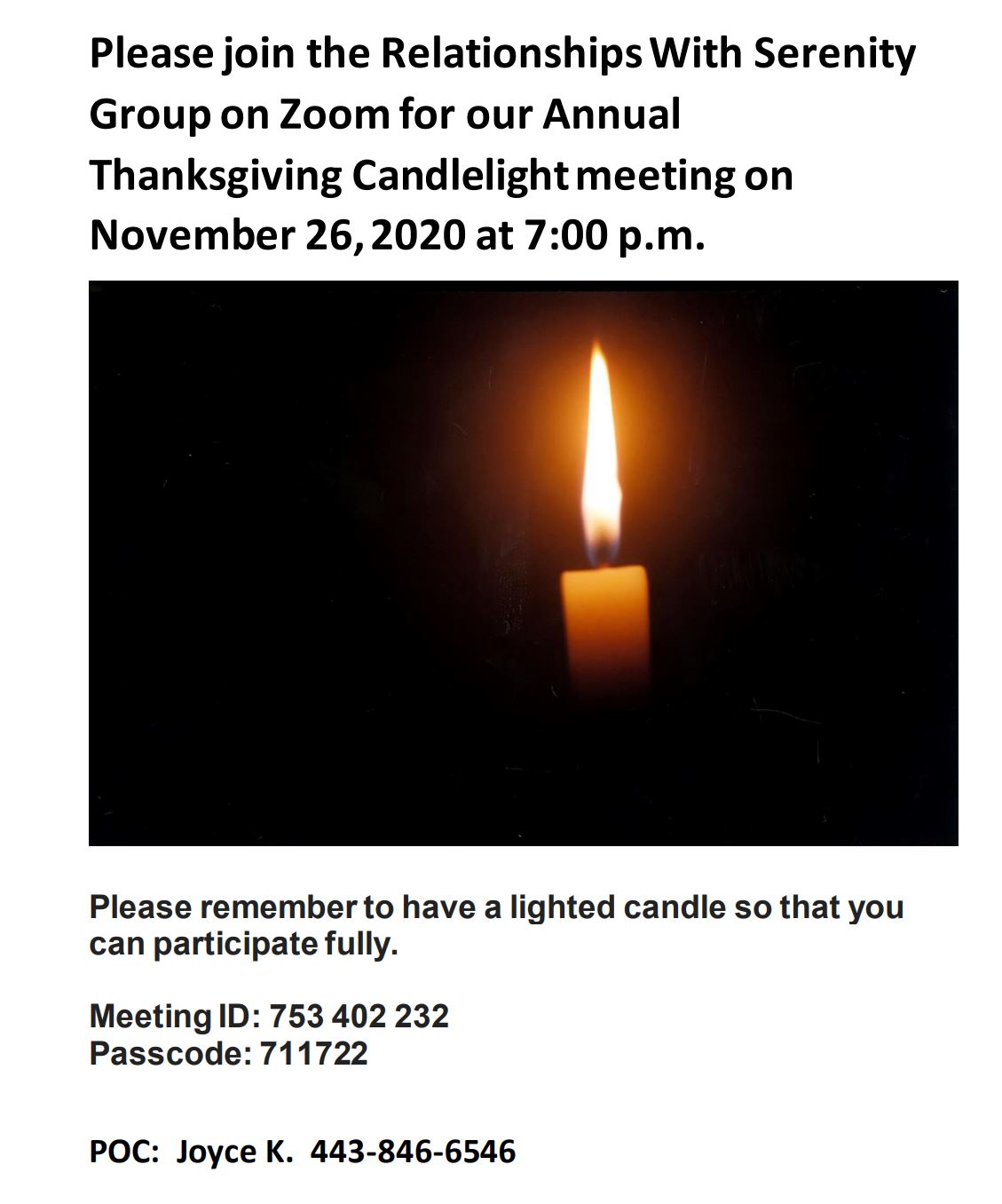Thanksgiving Candlelight Meeting Virtual Virginia AlAnon/Alateen